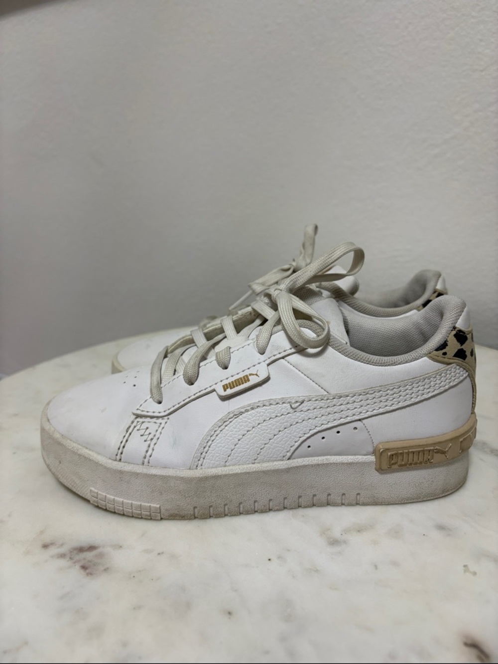 Puma Kids White Sneakers with Gold Accents